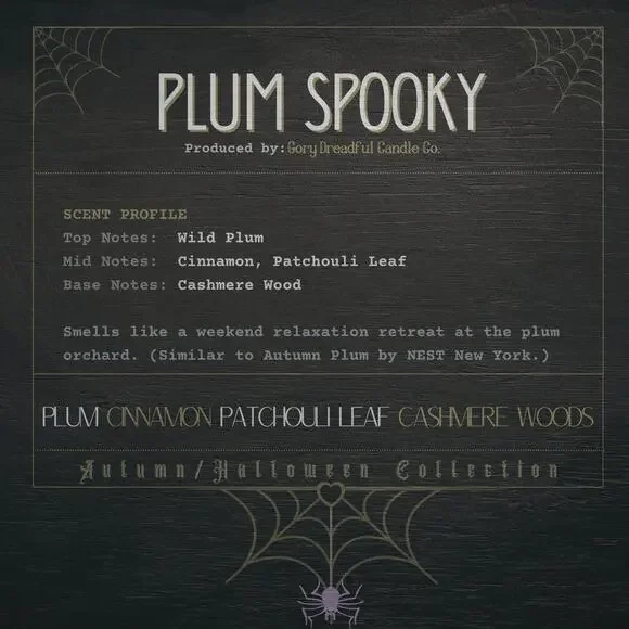 Plum Spooky Wickless Candle: Plum Cinnamon Patchouli Leaf Cashmere Woods Scent - Picture 2 of 8